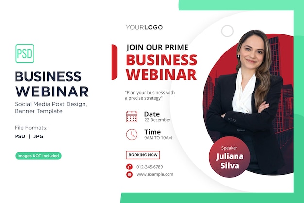 PSD webinar de negocios talleres de mentalidad emprendedora plantilla de diseño de banner