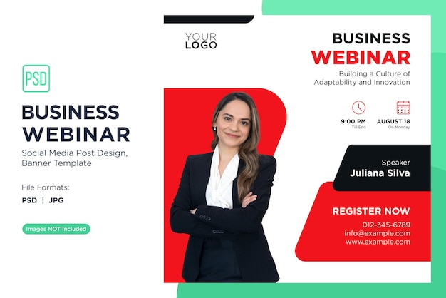 Webinar de negocios Talleres de mentalidad emprendedora Plantilla de diseño de banner