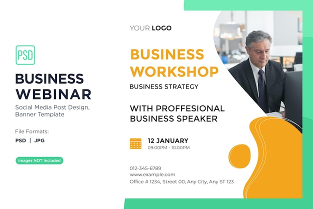 Webinar de negocios Talleres de mentalidad emprendedora Plantilla de diseño de banner