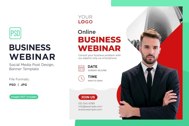 PSD webinar de negocios talleres de mentalidad emprendedora plantilla de diseño de banner