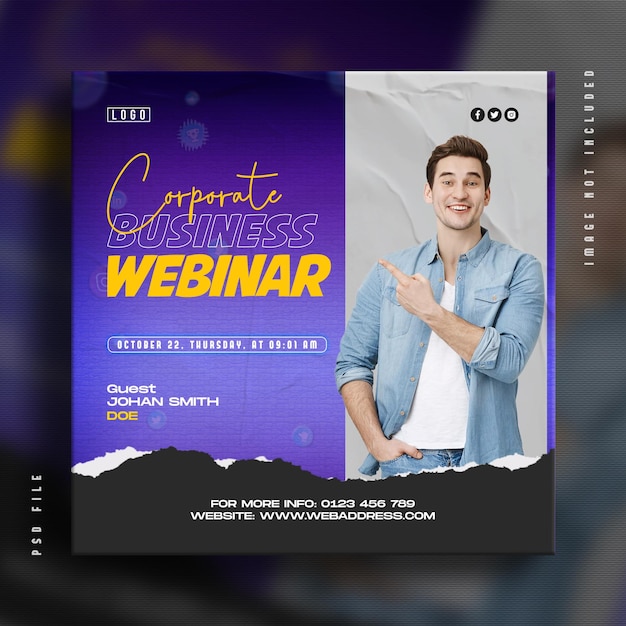 Webinar-poster für digitales marketing, social-media-werbepost und online-live-business-konferenz, instagram-post-template-design