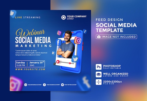 PSD webinar social media marketing 3d-designvorlage