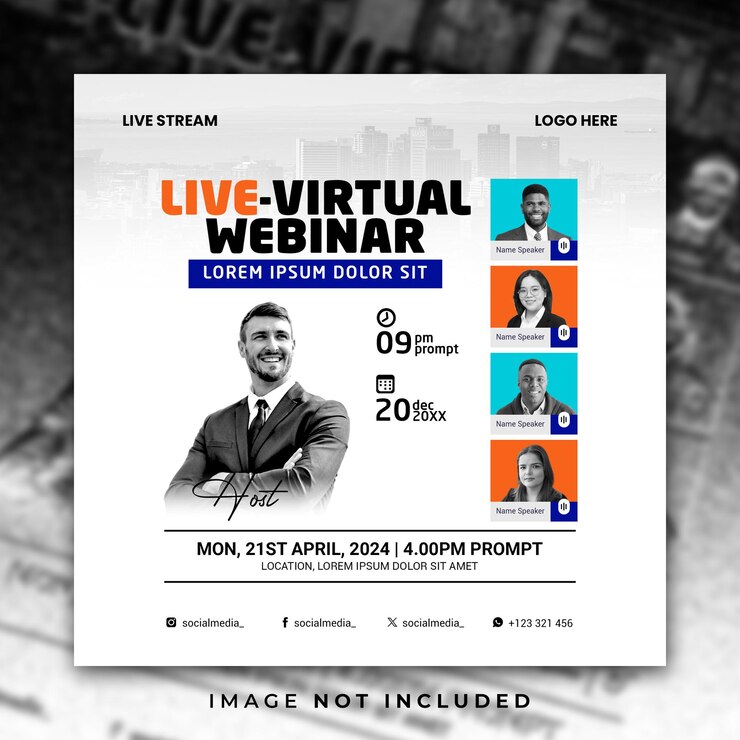 PSD webinar virtual, postagem no instagram e modelo de banner de mídia social