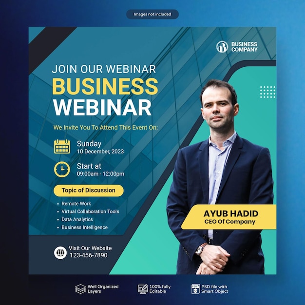 Webinar en vivo de la conferencia de negocios de PSD y plantilla de publicación en las redes sociales corporativas