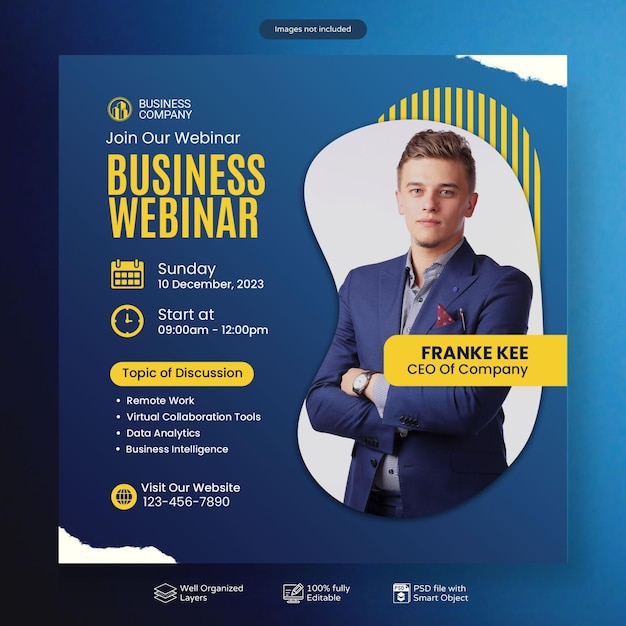Webinar en vivo de la conferencia de negocios de PSD y plantilla de publicación en las redes sociales corporativas