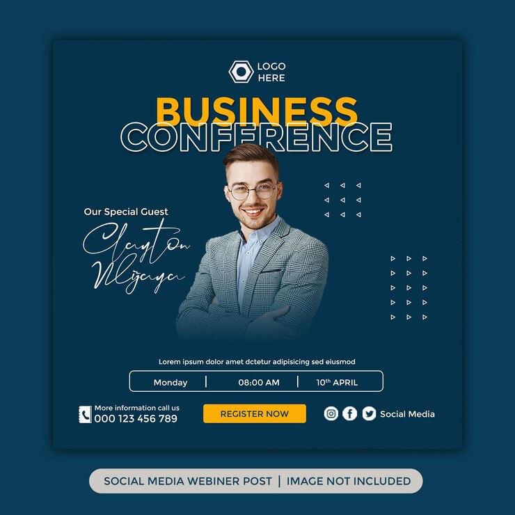 PSD webiner business conference instagram post square or business workshop web banner post template blue