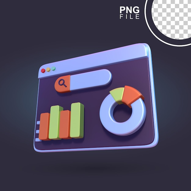 Website-Analyse in 3D-Grafik und Kreisdiagramm
