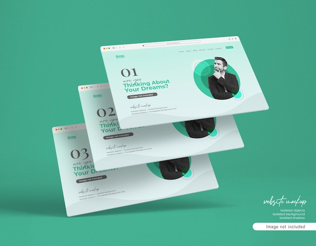 Website-Mockup-Präsentation 3d gerendert isoliert
