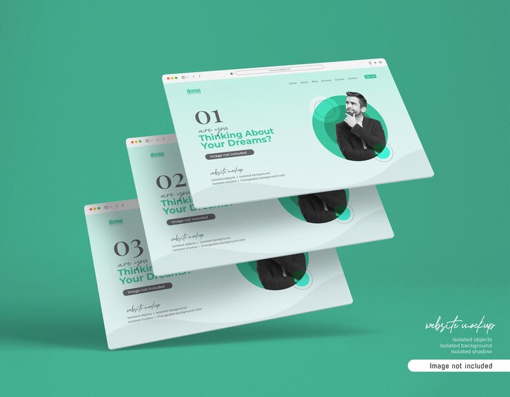Website-Mockup-Präsentation 3d gerendert isoliert