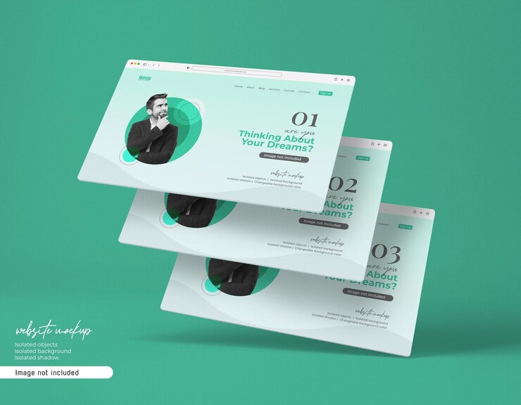 Website-Mockup-Präsentation 3d gerendert isoliert