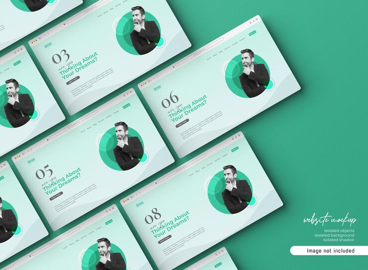 PSD website mockup presentation 3d rendered isolated