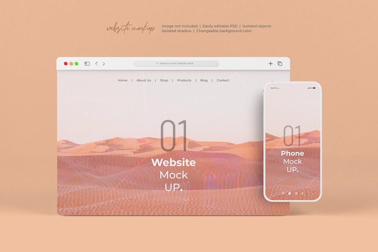 PSD website-präsentation mit smartphone-modell isoliert