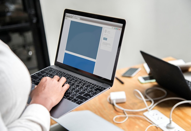 PSD website template design on a laptop screen