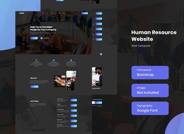 Website-Vorlage für Personal- und Jobsuche im dunklen Modus