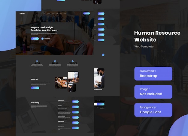 Website-vorlage für personal- und jobsuche im dunklen modus