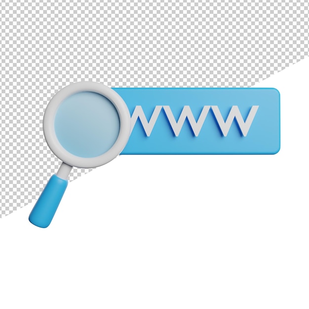 Webstie Adress Search ícone de vista frontal 3d renderização ilustração em fundo transparente