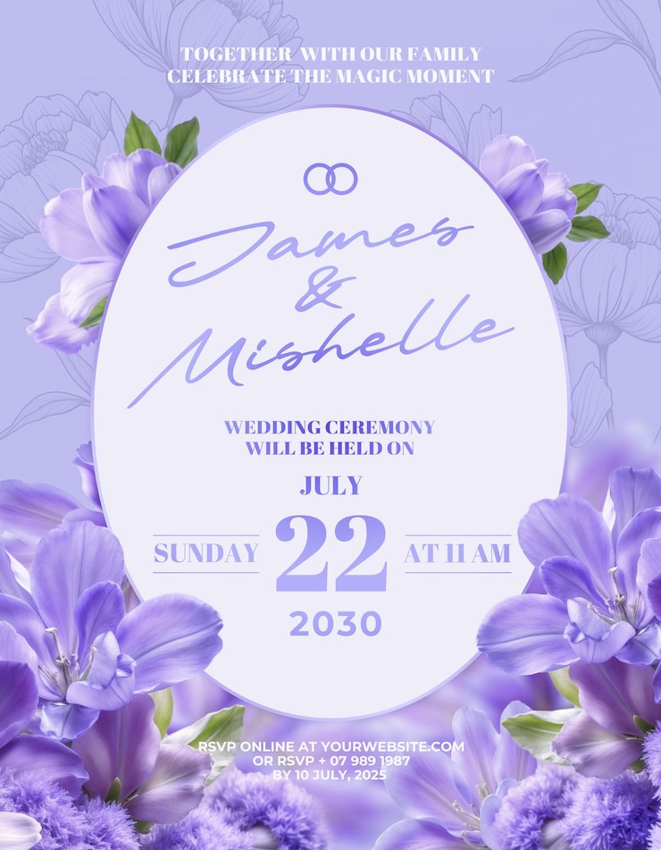 PSD wedding invitation flyer card with floral design and date