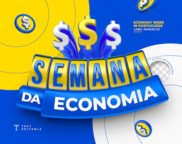 Week economy label in portugiesischer 3d-darstellung für marketingkampagne in brasilien