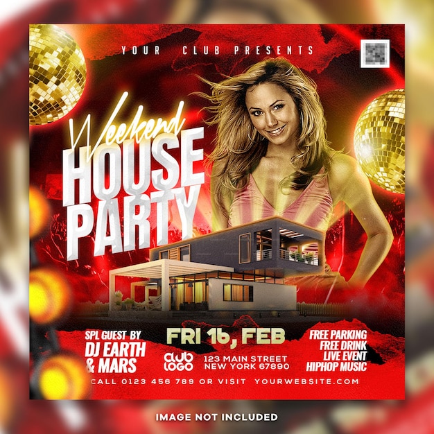 Weekend house party square post psd-vorlage