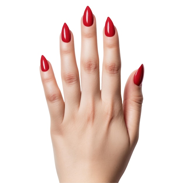 PSD weibliche hand mit roter maniküre auf durchsichtigem hintergrund
