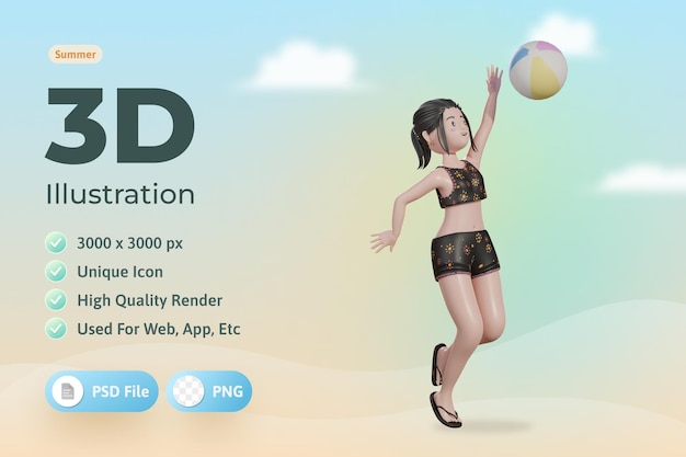 Weiblicher Ballspielen im Strandsommer 3D-Illustration