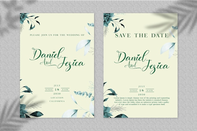 weiches Aquarellblumenhochzeitseinladungskarten-Set PSQ