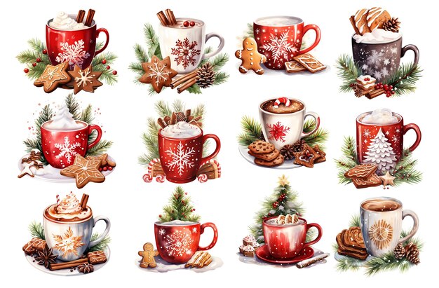 PSD weihnachten heißes kakao-aquarell-clipart-bundle