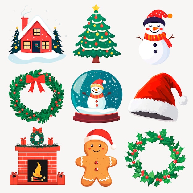 Weihnachts-Flat-Illustrations-Design-Element-Set für PSD