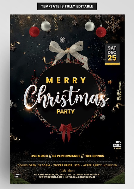 Weihnachts-Flyer-Einladungsvorlage für Luxusveranstaltungen
