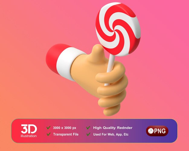 PSD weihnachts-neujahrsdekorationen 3d-hand mit lollypop-winkel png