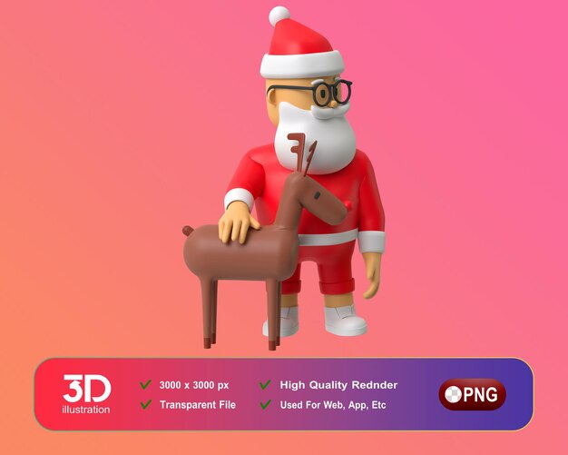 PSD weihnachts-neujahrsdekorationen 3d-weihnachtsmann umarmt hirschwinkel png