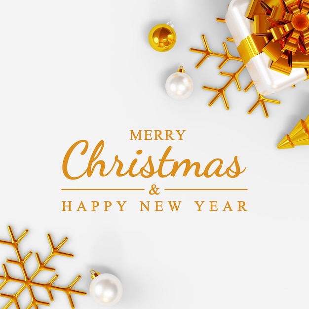 Weihnachts-Social-Media-Post mit realistischer 3D-Geschenkbox und Ornament