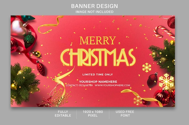 Weihnachtsbanner-design für neujahrsparty mit rotem hintergrund partikel