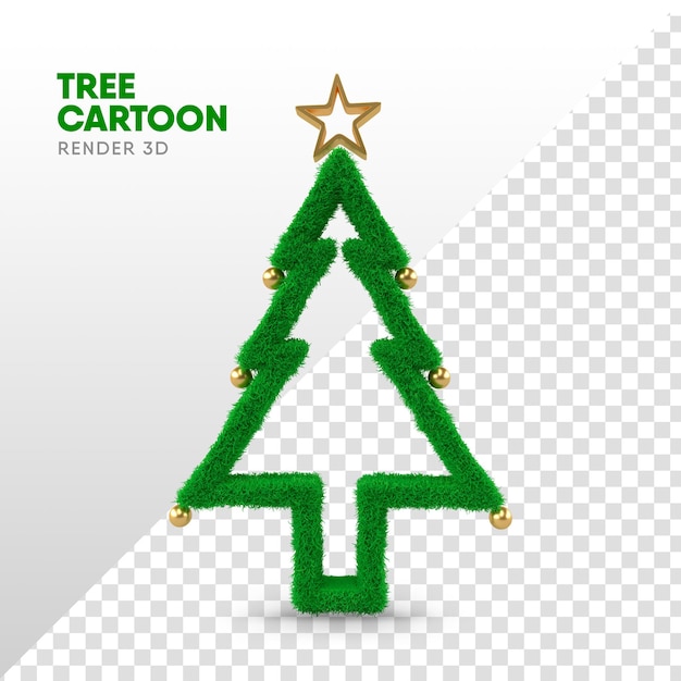 Weihnachtsbaum in 3d-render im cartoon-format für weihnachtsvorlage und komposition