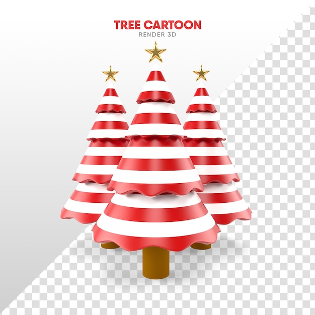 PSD weihnachtsbaum in 3d-render im cartoon-format für weihnachtsvorlage und komposition