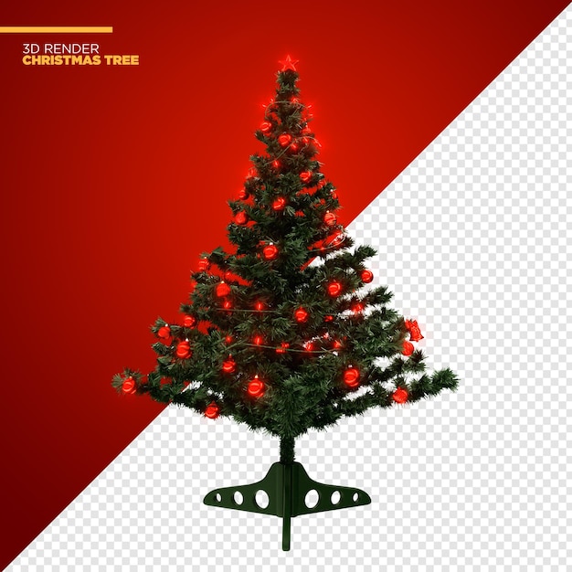 PSD weihnachtsbaum mit lichtern und ornamenten 3d render isolated