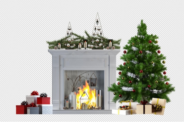 Weihnachtsbaum und Sessel im 3D-Rendering
