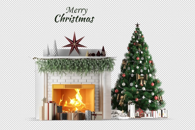 Weihnachtsbaum und Sessel im 3D-Rendering