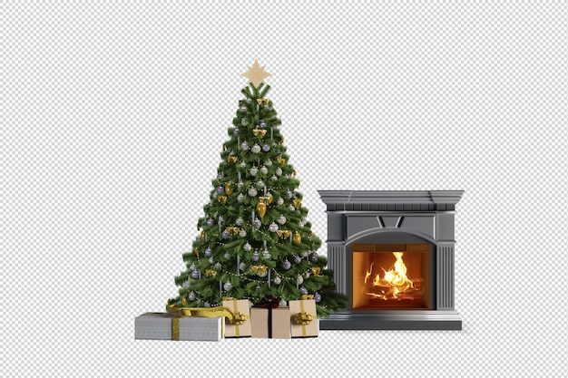 Weihnachtsbaum und Sessel in 3D-Rendering-Möbeln