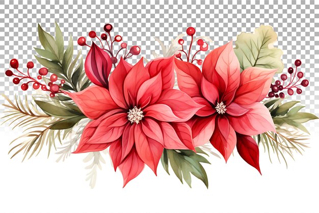 Weihnachtsblumenkrans png mit handgemaltem aquarell-poinsettia und kiefernzweigen