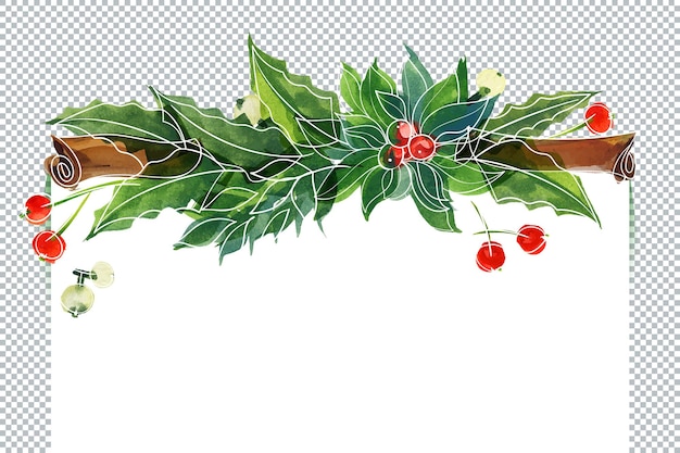 Weihnachtsblumenvignette mit Stechpalme und Zimt