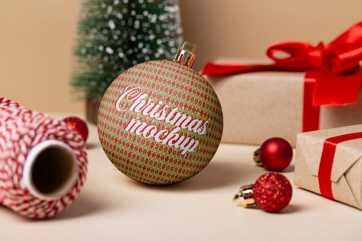PSD weihnachtsdekoration arrangement-mockup