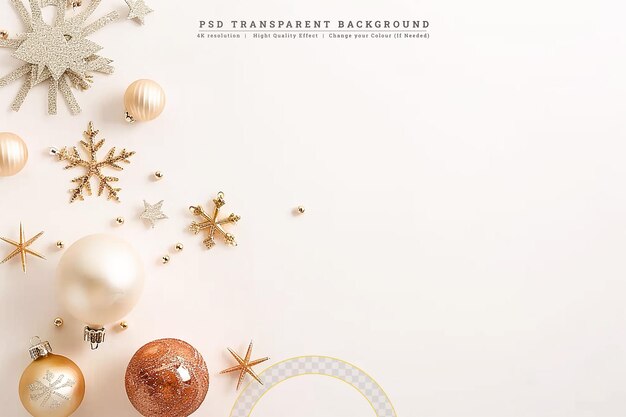 PSD weihnachtsdekoration aus gold auf weißem, durchsichtigem hintergrund