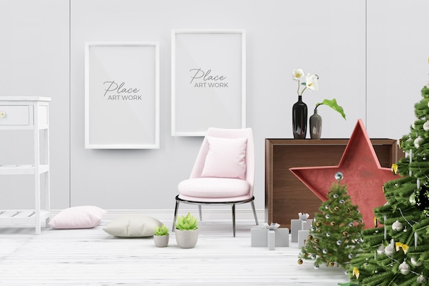 Weihnachtsdekoration und Wohnzimmer