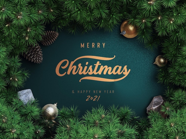 Weihnachtsdekorrahmen Mockup mit Tannenzweigen 3D-Darstellung