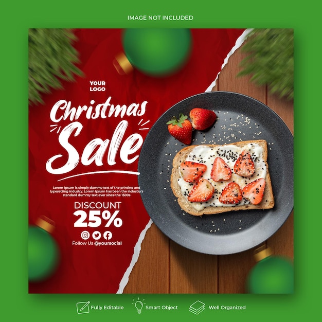 Weihnachtsessenmenü-Social-Media- und Instagram-Post-Vorlage