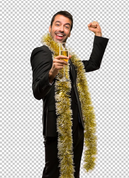 PSD weihnachtsfeiertag ereignis. mann mit champagner feiert neues jahr 2019
