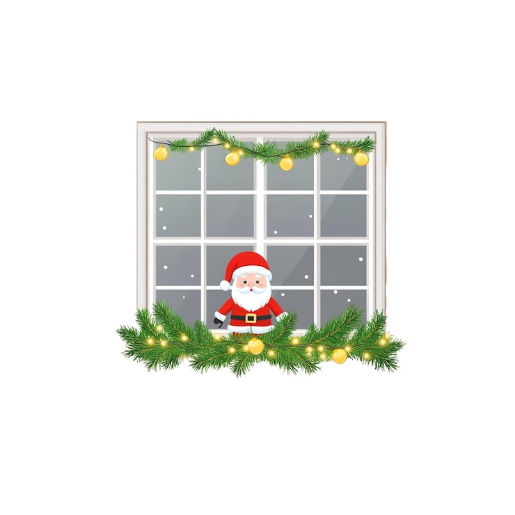PSD weihnachtsfenster mit weihnachtsmann und garlande