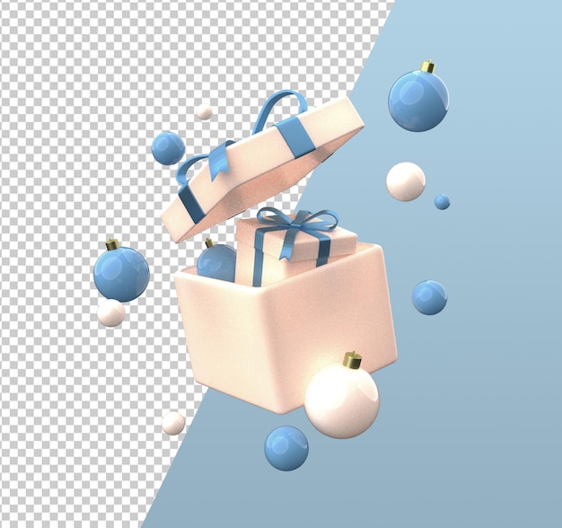 Weihnachtsgeschenkbox-karikatur-3d-rendering isoliert