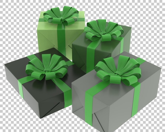 PSD weihnachtsgeschenkboxen auf transparentem hintergrund. 3d-rendering - abbildung